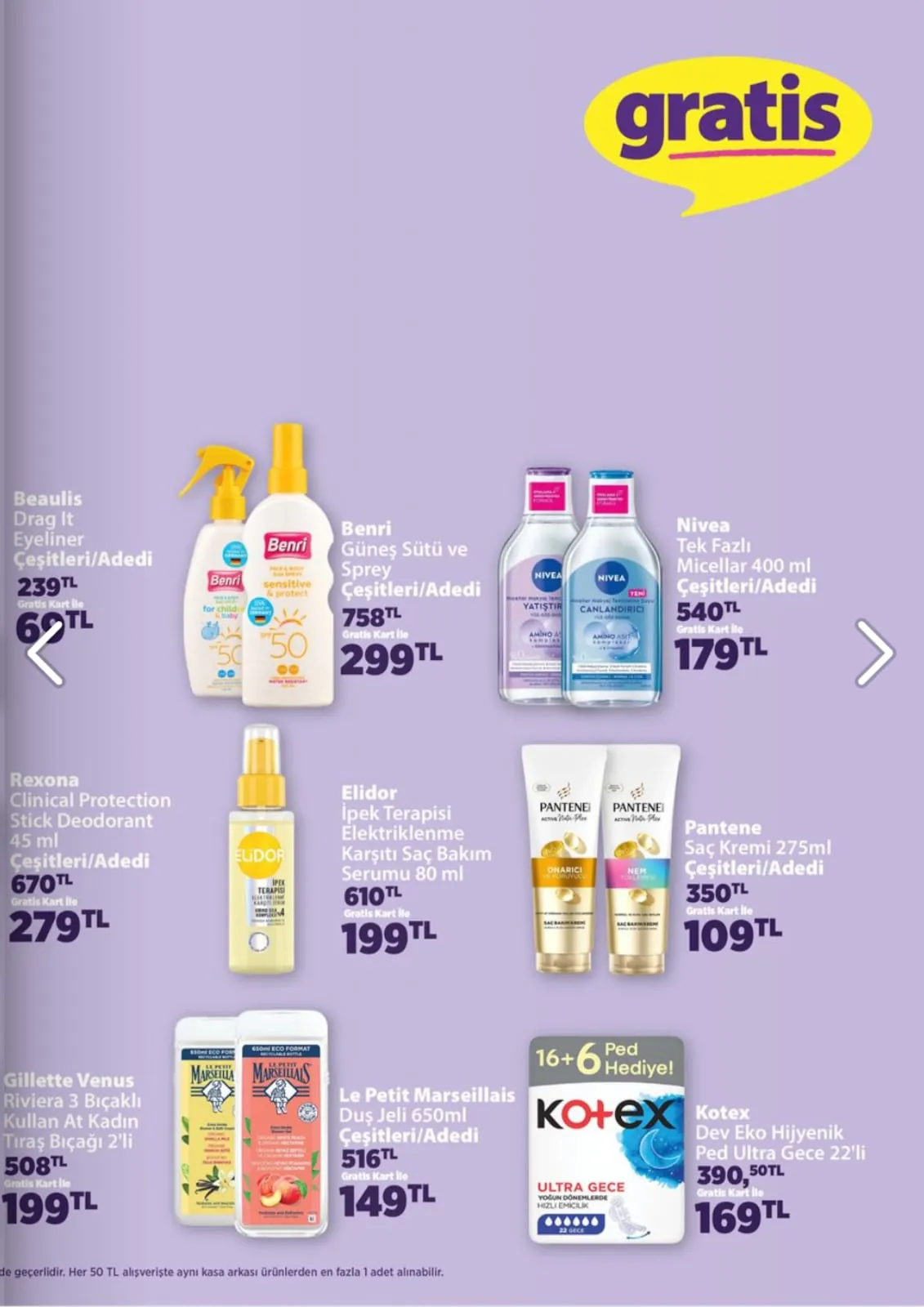 Gratis Gratis 1 Haziran 2026 Aktüel Kataloğu sayfa 5: Benri Güneş Sütü Ve Sprey Çeşitleri/Adedi, Pantene Saç Kremi 275Ml Çeşitleri/Adedi