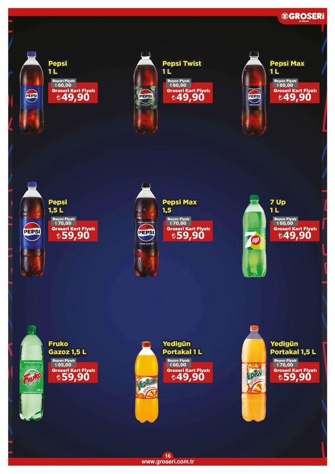 Groseri Groseri 1 Şubat 2026 Aktüel Kataloğu sayfa 16: Pepsi 1 L, Pepsi 1,5 L
