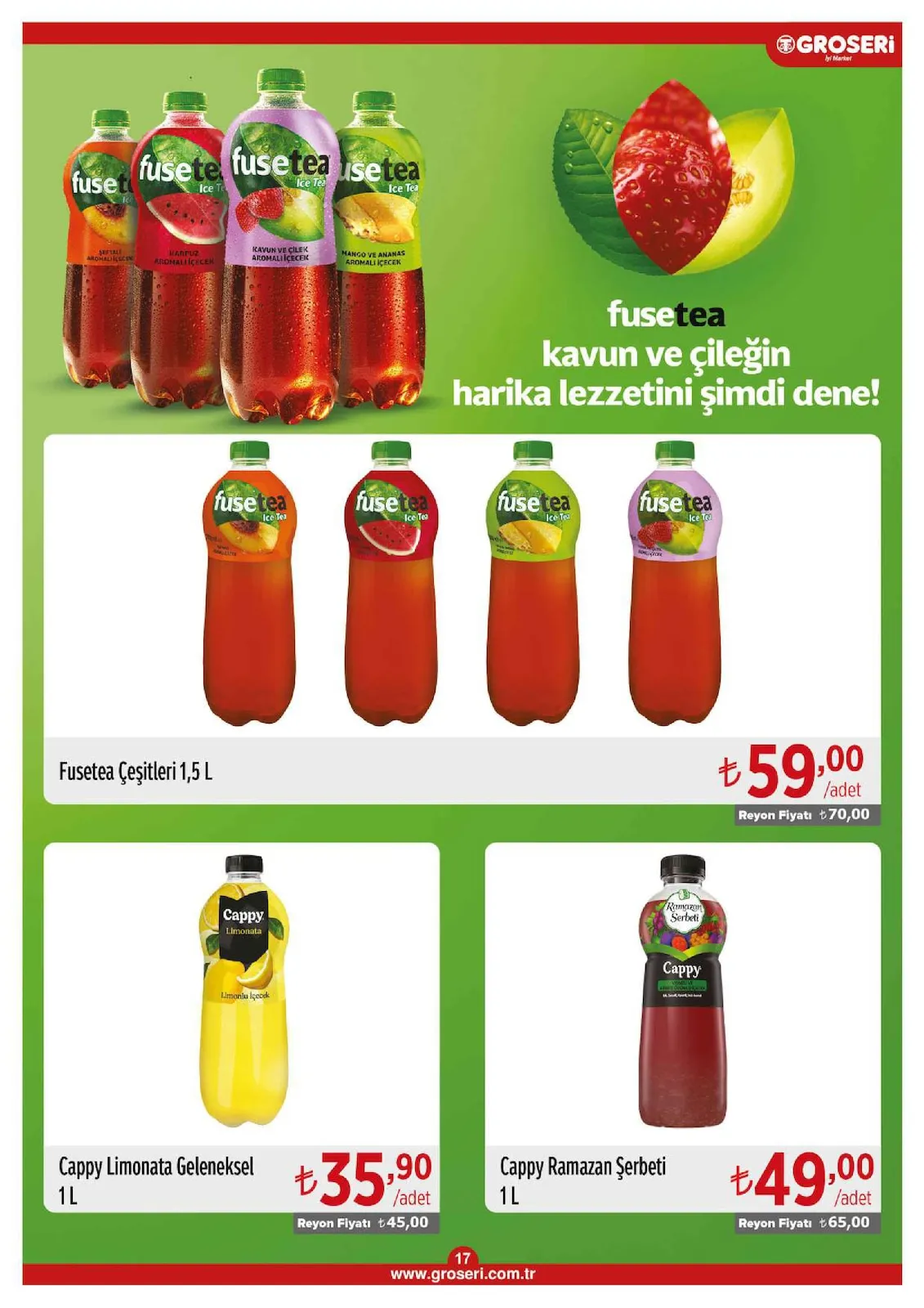 Groseri Groseri 1 Şubat 2026 Aktüel Kataloğu sayfa 17: Cappy Ramazan Şerbeti 1 L, Cappy Limonata Geleneksel 1 L