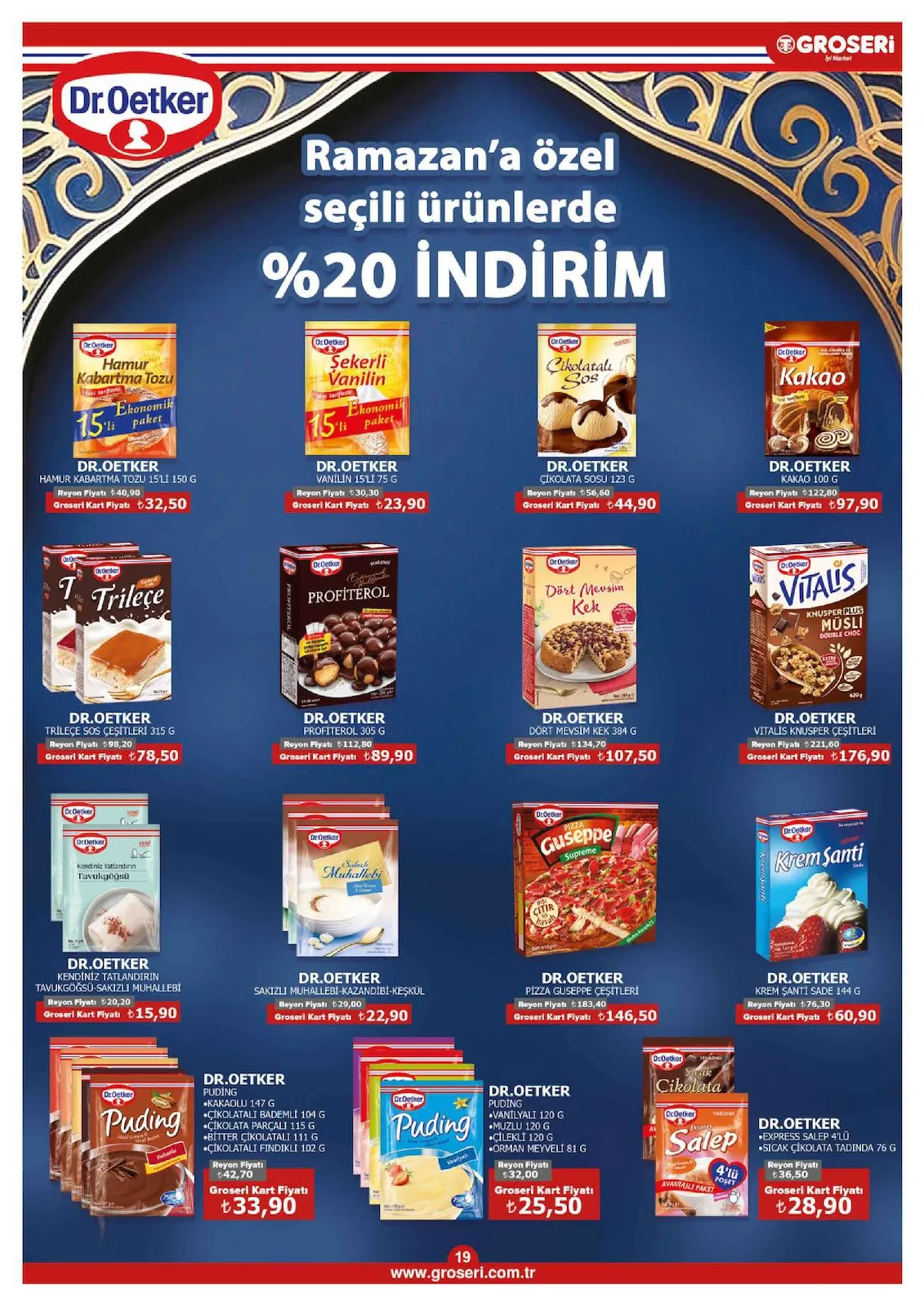 Groseri Groseri 1 Şubat 2026 Aktüel Kataloğu sayfa 19: Dr.Oetker Puding Vanilyalı 120 G, Dr.Oetker Express Salep 4'Lü