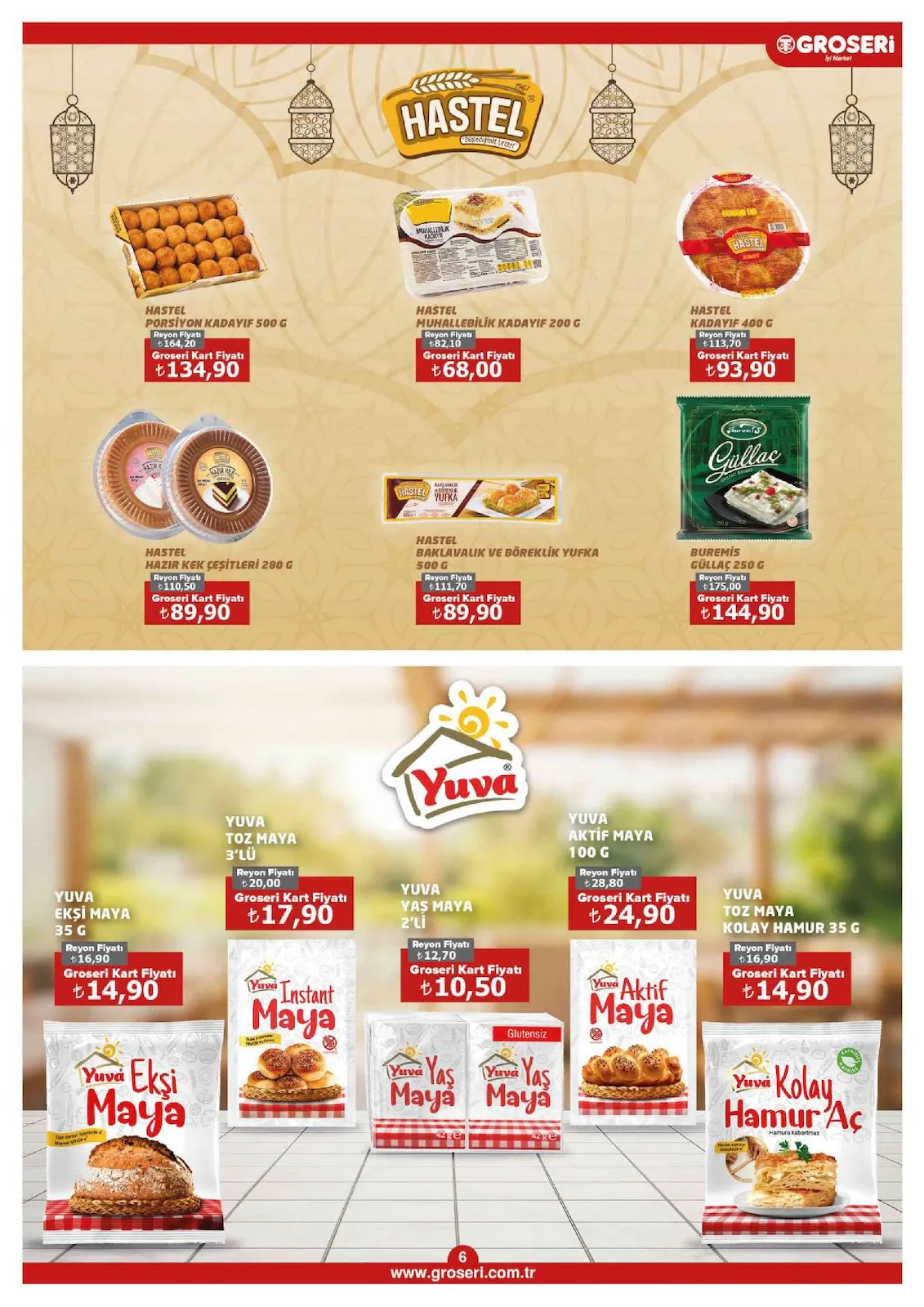 Groseri Groseri 1 Şubat 2026 Aktüel Kataloğu sayfa 6: Hastel Kadayif 400 G, Hastel Hazir Kek Çeşi̇Tleri̇ 280 G