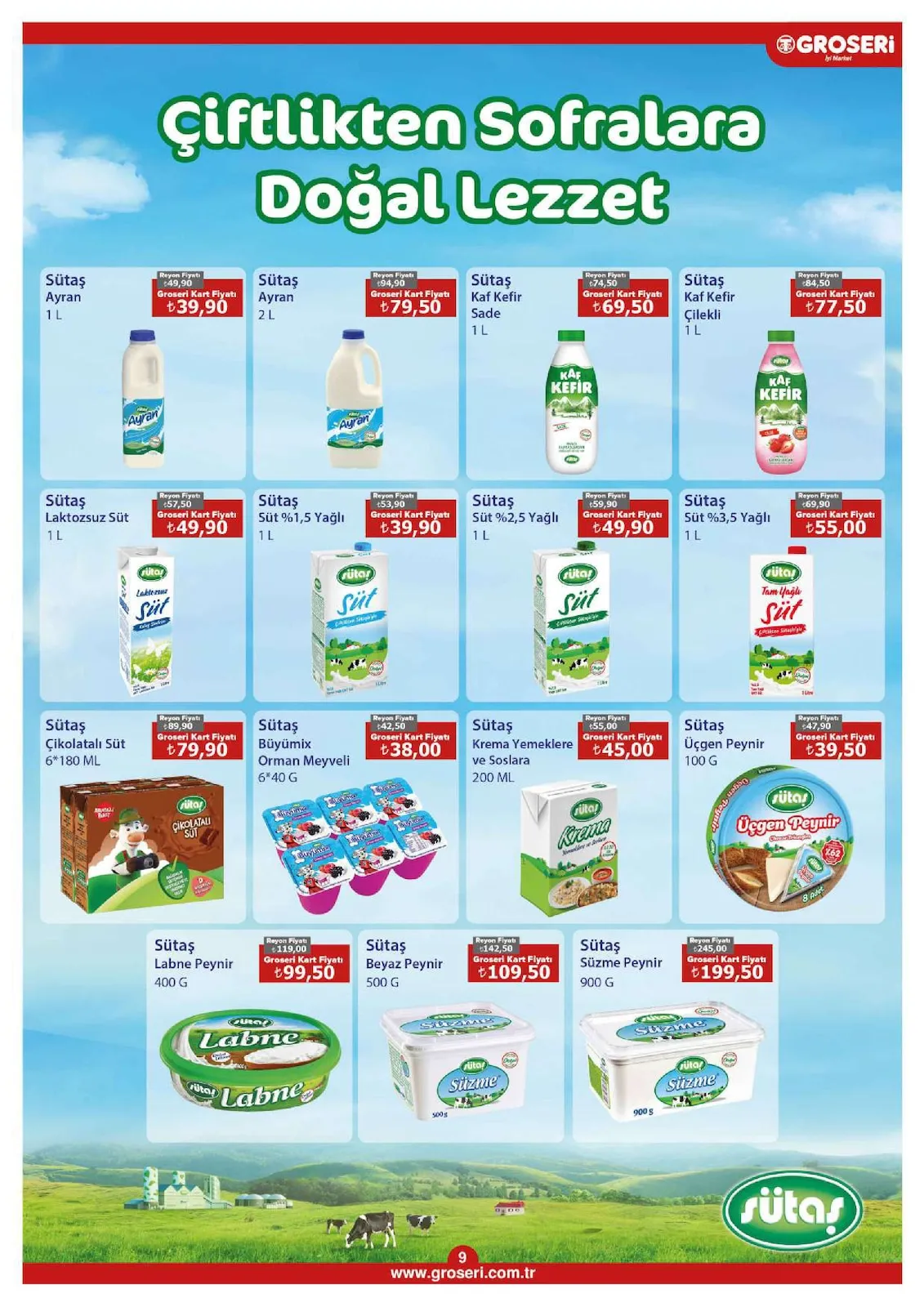 Groseri Groseri 1 Şubat 2026 Aktüel Kataloğu sayfa 9: Sütaş Süt %3,5 Yağlı 1 L, Sütaş Krema Yemeklere Ve Soslara 200 Ml