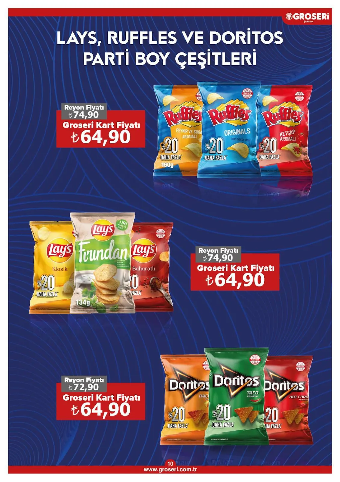 Groseri Groseri 1 Mayıs 2026 Aktüel Kataloğu sayfa 10: Ruffles Peynir Ve Sogan Aromali 160G, Ruffles Originals 160G