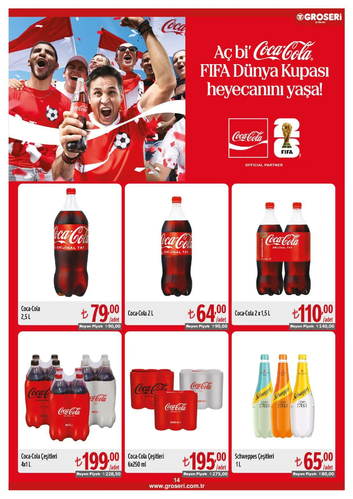 Groseri Groseri 1 Mayıs 2026 Aktüel Kataloğu sayfa 14: Coca-Cola Original Taste 2.5 L, Coca-Cola Original Taste 2 L