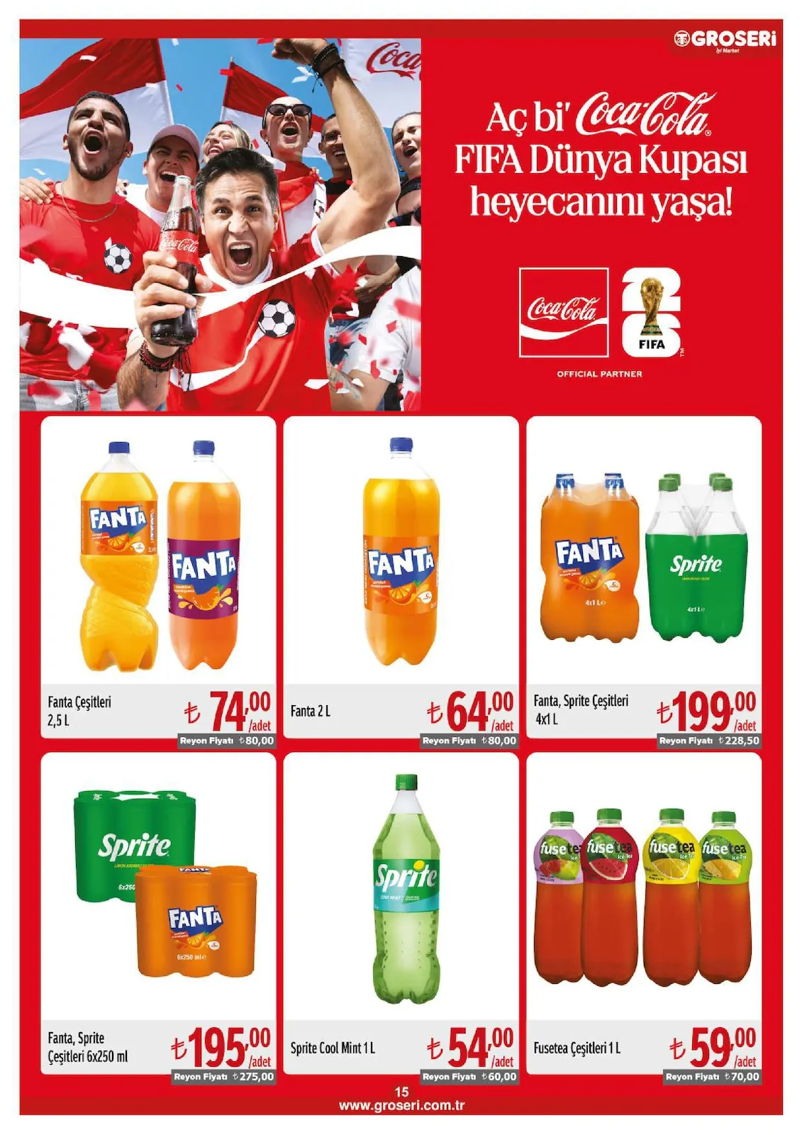 Groseri Groseri 1 Mayıs 2026 Aktüel Kataloğu sayfa 15: Fanta Portakal Aromalı Gazlı İçecek 3.2 Lt, Fanta Portakal Aromalı Gazlı İçecek 4X1 Lt