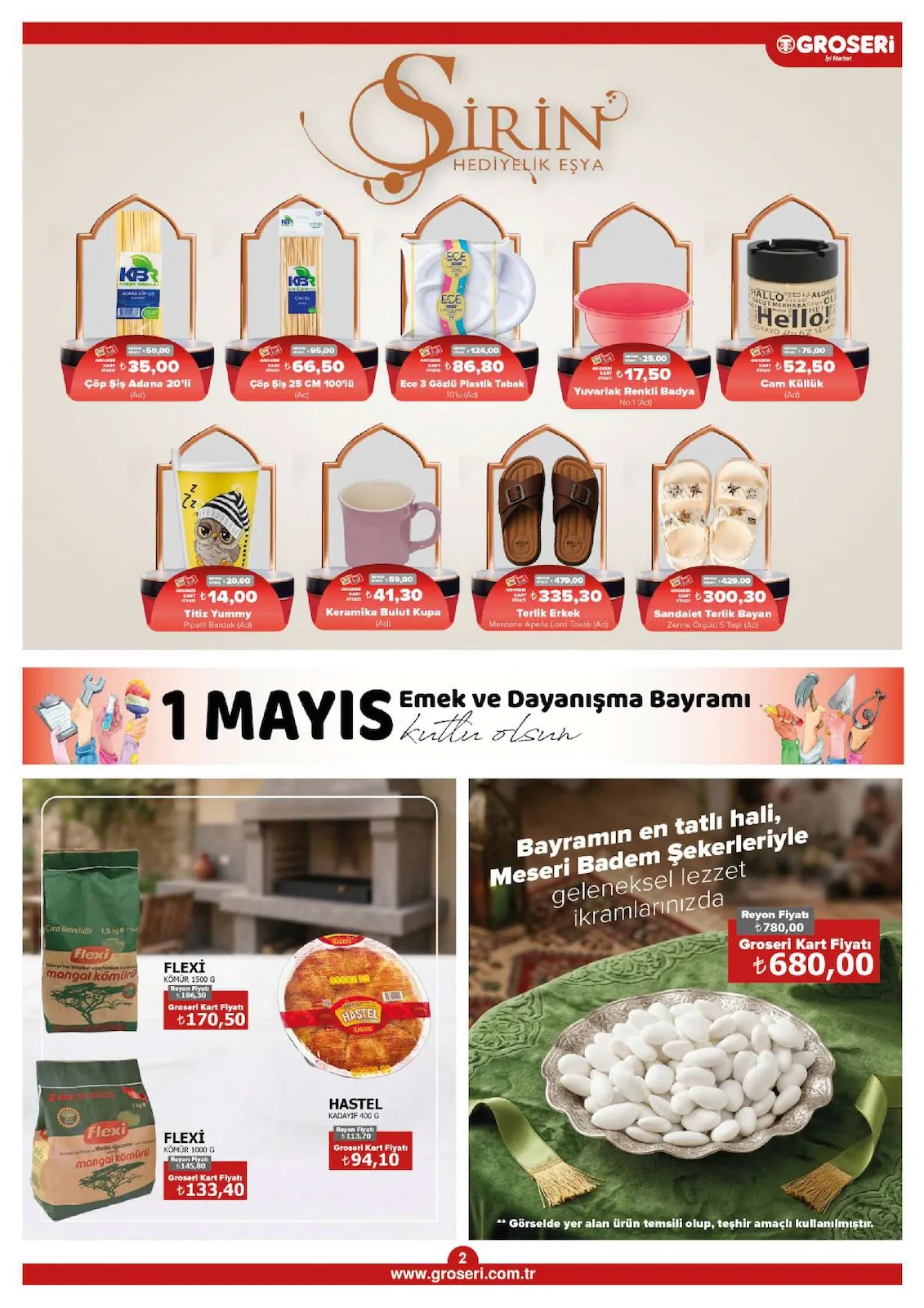 Groseri Groseri 1 Mayıs 2026 Aktüel Kataloğu sayfa 2: Flexi Mangal Kömürü 1Kg, Flexi Mangal Kömürü 1,5Kg