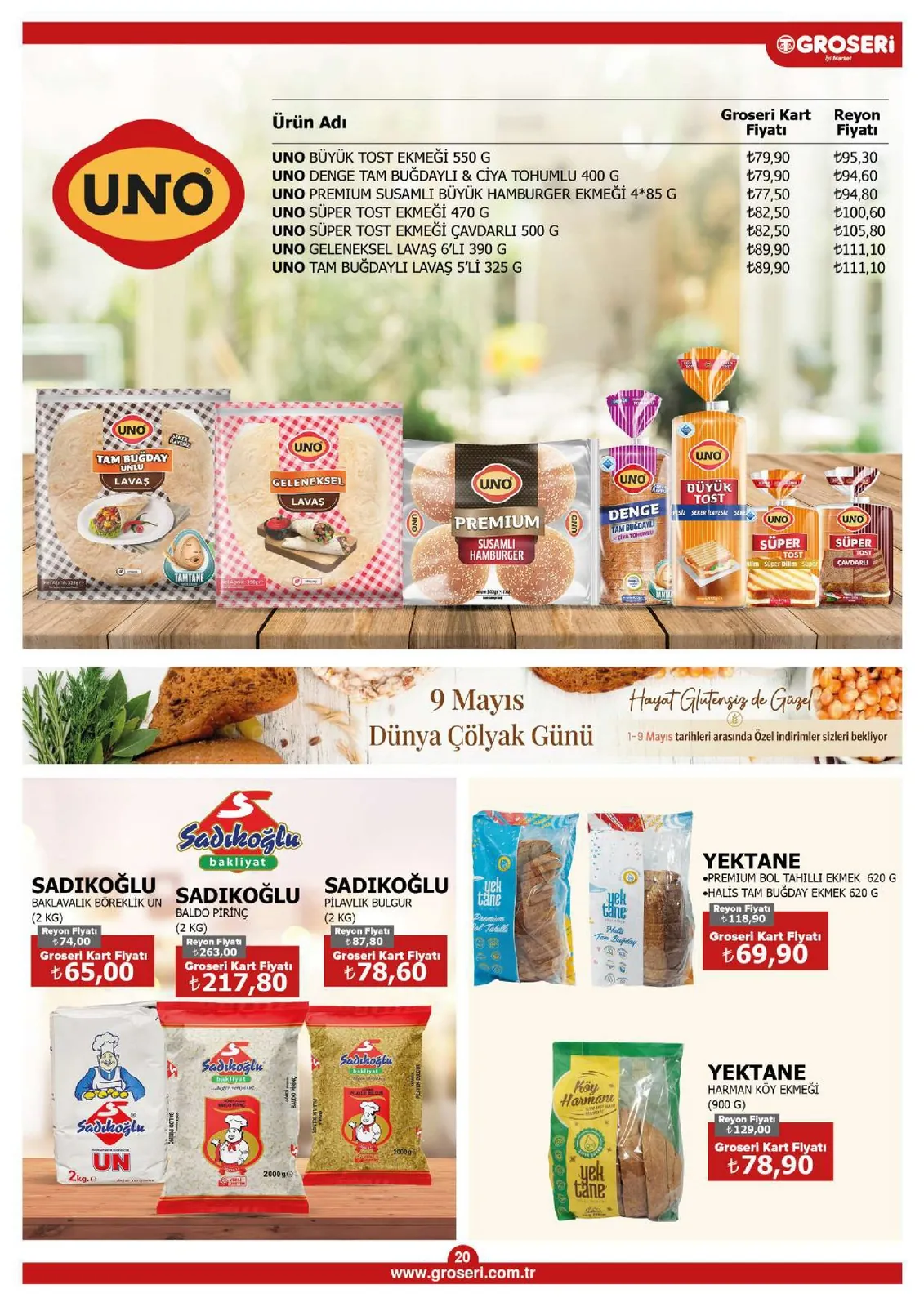 Groseri Groseri 1 Mayıs 2026 Aktüel Kataloğu sayfa 20: Yektane Premium Bol Tahilli Ekmek 620G, Yektane Harman Köy Ekmeği 900G