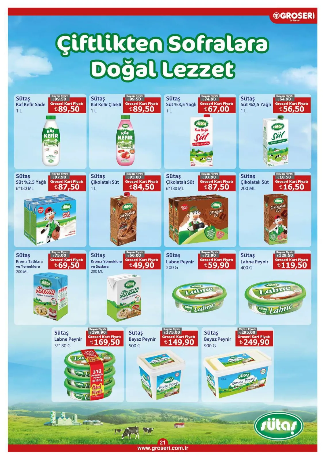 Groseri Groseri 1 Mayıs 2026 Aktüel Kataloğu sayfa 21: Sütaş Beyaz Peynir 500G, Sütaş Labne Peynir 200G