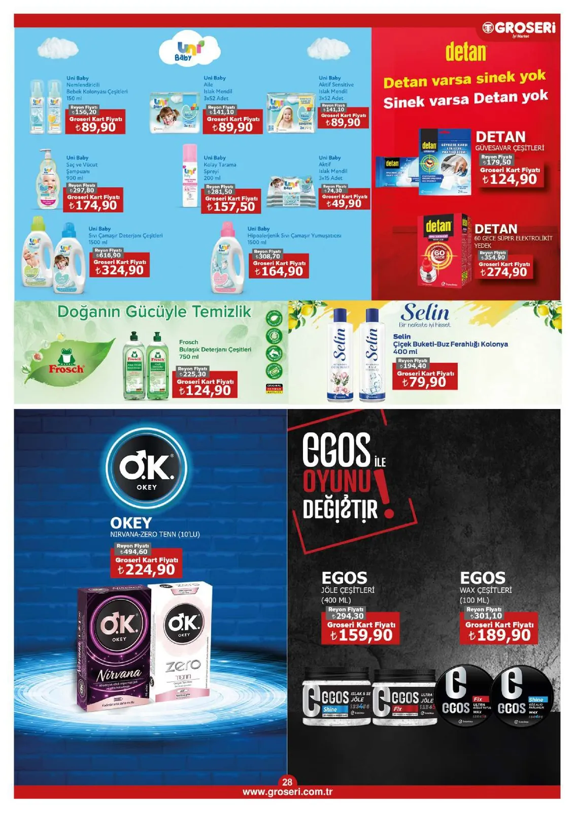 Groseri Groseri 1 Mayıs 2026 Aktüel Kataloğu sayfa 28: Uni Baby Sıvı Çamaşır Yumuşatıcısı 1500 Ml, Uni Baby Kolay Tarama Spreyi 200 Ml