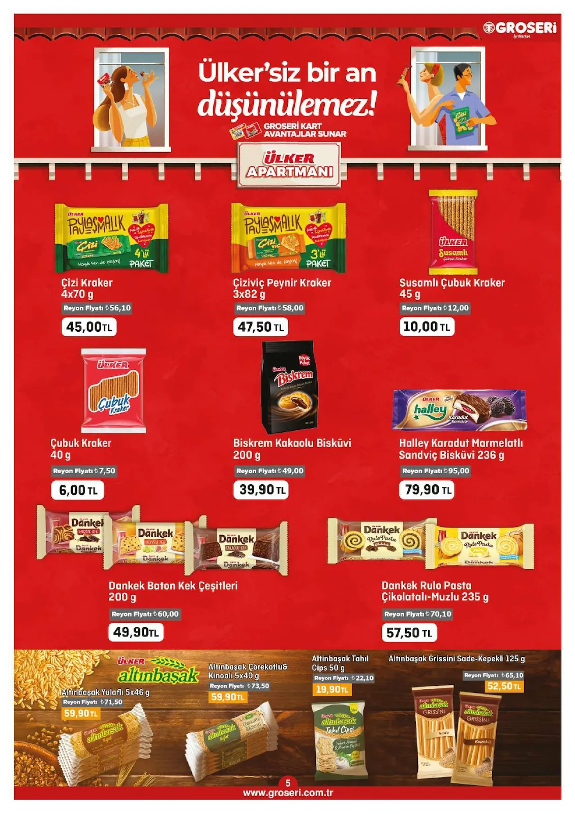 Groseri Groseri 1 Mayıs 2026 Aktüel Kataloğu sayfa 5: Altinbaşak Tahil Cips 50G, Susamlı Çubuk Kraker 45G
