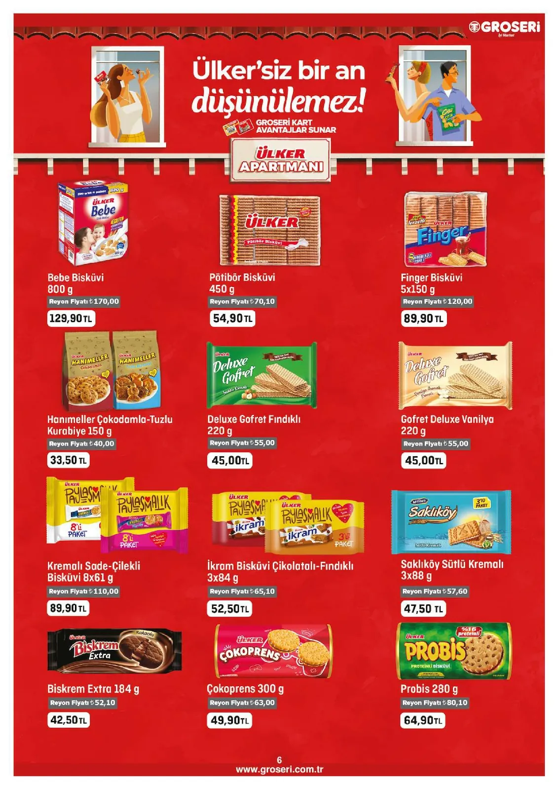 Groseri Groseri 1 Mayıs 2026 Aktüel Kataloğu sayfa 6: Gofret Deluxe Vanilya 220 G, Pötibör Bisküvi 450 G