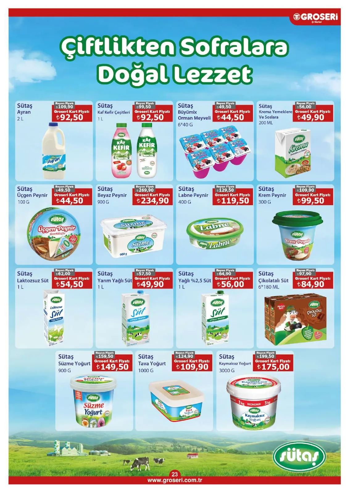 Groseri Groseri 1 Haziran 2026 Aktüel Kataloğu sayfa 23: Sütaş Krem Peynir 300 G, Sütaş Büymix Orman Meyveli 6*40 G