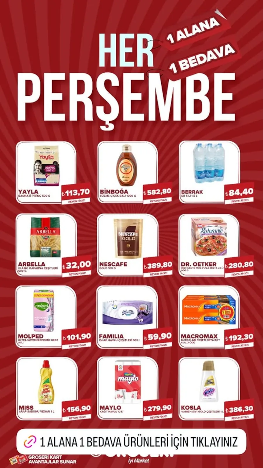 Groseri Groseri 11 Haziran 2026 Aktüel Kataloğu sayfa 1: Arbella Klasik Makarna Çeşitleri 500 G, Dr. Oetker Ristorante Mini Pizza Mista 4'Lü 600 G