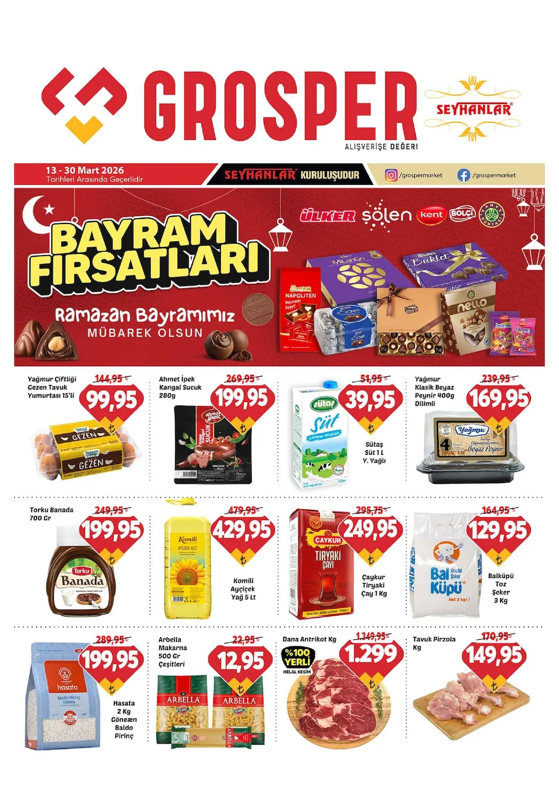 Grosper Grosper 13 Mart 2026 Aktüel Kataloğu sayfa 1: Torku Banada 700 Gr, Ahmet İpek Kangal Sucuk 280G