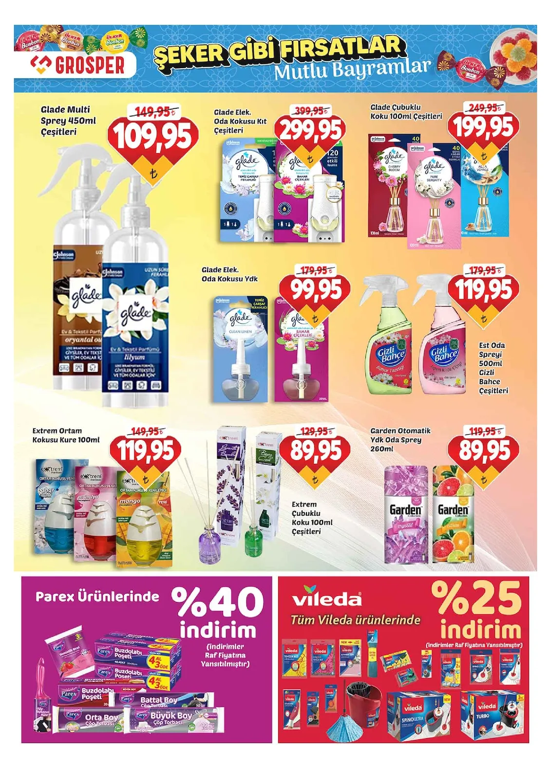 Grosper Grosper 13 Mart 2026 Aktüel Kataloğu sayfa 13: Est Oda Spreyi 500Ml Gizli Bahçe Çeşitleri, Glade Çubuklu Koku 100Ml Çeşitleri