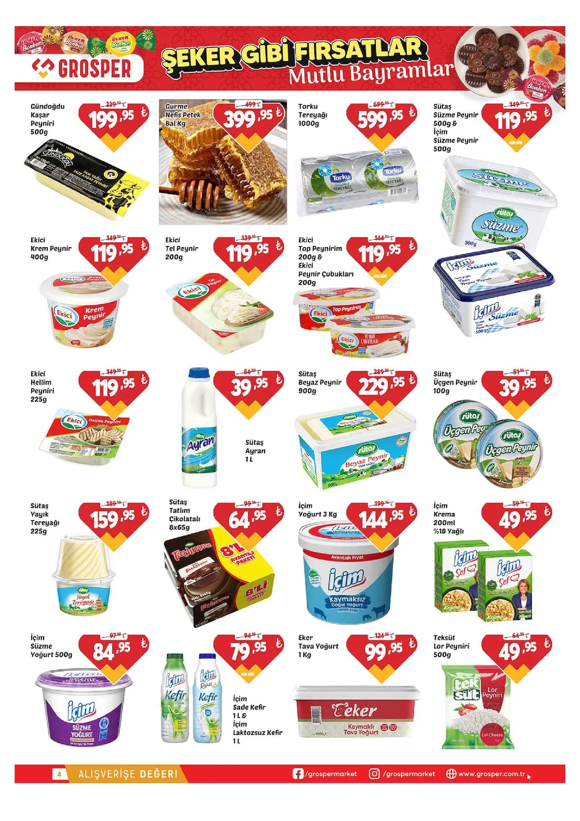 Grosper Grosper 13 Mart 2026 Aktüel Kataloğu sayfa 4: Ekici Tel Peynir 200G, İçim Krema 200Ml %18 Yağlı
