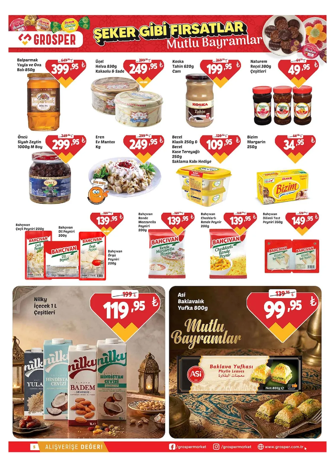 Grosper Grosper 13 Mart 2026 Aktüel Kataloğu sayfa 5: Becel Klasik 250G & Becel Kase Tereyağlı 250G Saklama Kabı Hediye, Bahçıvan Rende Mozzarella Peyniri 200G
