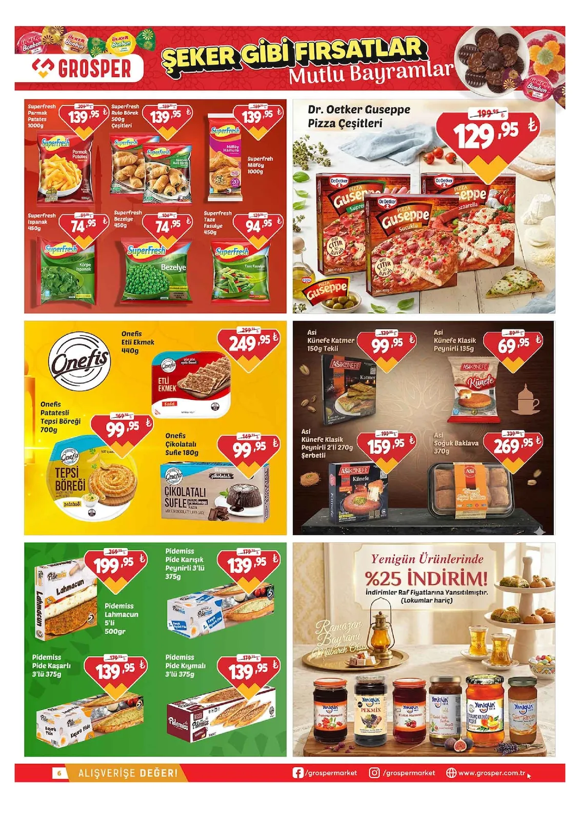 Grosper Grosper 13 Mart 2026 Aktüel Kataloğu sayfa 6: Dr. Oetker Guiseppe Pizza Çeşitleri, Asi Künefe Katmer 150G Tekli