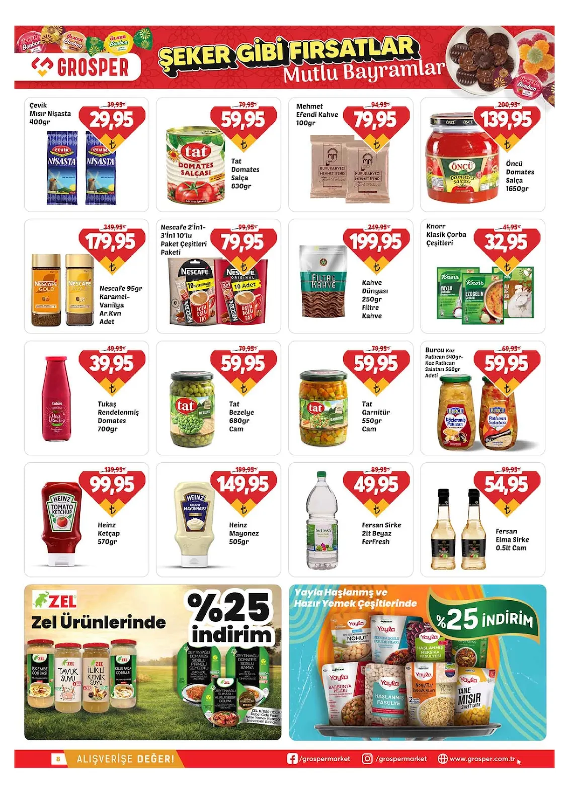 Grosper Grosper 13 Mart 2026 Aktüel Kataloğu sayfa 8: Mehmet Efendi Kahve 100Gr, Tat Domates Salça 830Gr