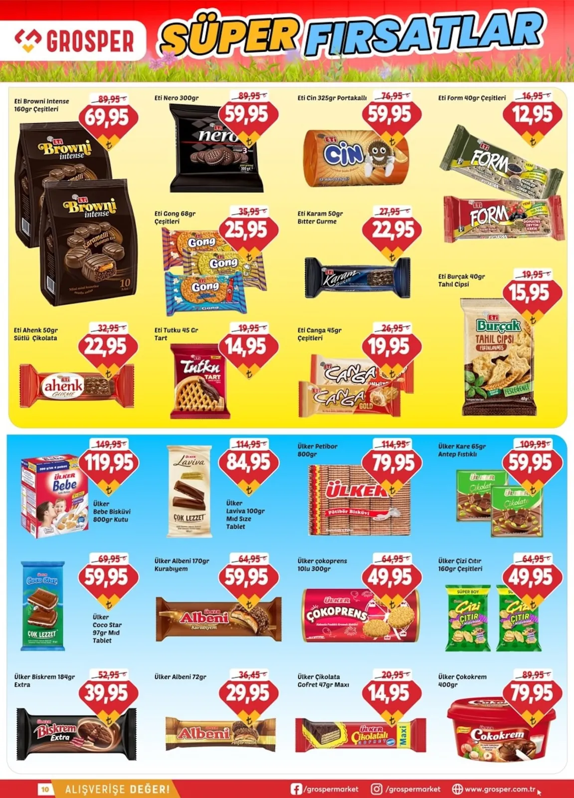 Grosper Grosper 22 Nisan 2026 Aktüel Kataloğu sayfa 10: Ülker Çokokrem 400Gr, Eti Burçak 40Gr Tahıl Cipsi