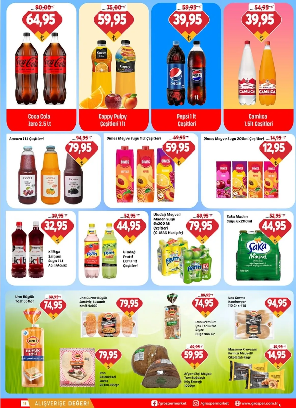 Grosper Grosper 22 Nisan 2026 Aktüel Kataloğu sayfa 11: Uludağ Meyveli Maden Suyu 6X200 Ml Çeşitleri (C-Max Hariçtir), Cappy Pulpy Portakal Suyu 1Lt