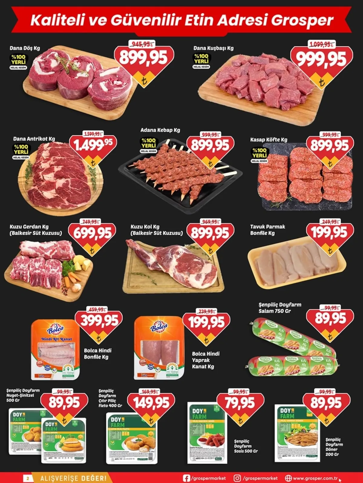 Grosper Grosper 22 Nisan 2026 Aktüel Kataloğu sayfa 2: Bolca Hindi Yaprak Kanat Kg, Kasap Köfte Kg