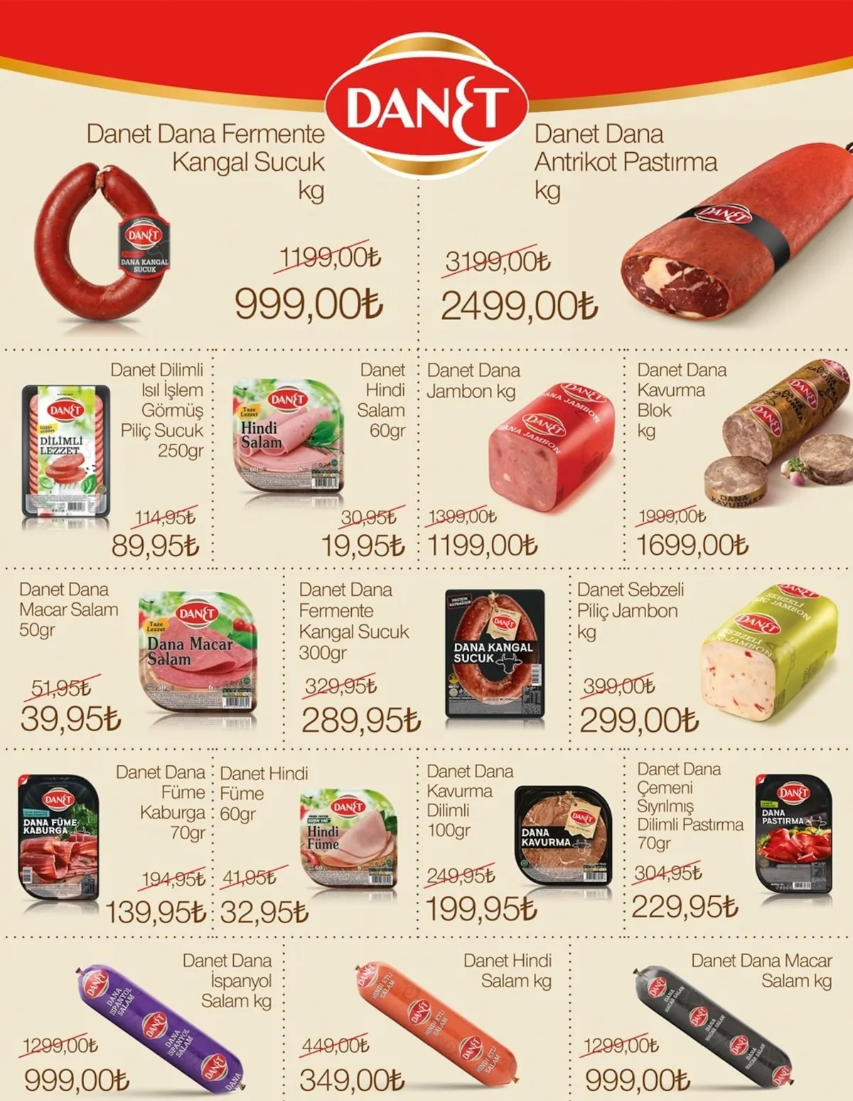 Grosper Grosper 22 Nisan 2026 Aktüel Kataloğu sayfa 3: Danet Hindi Salam 60Gr, Danet Dana Füme Kaburga 70Gr