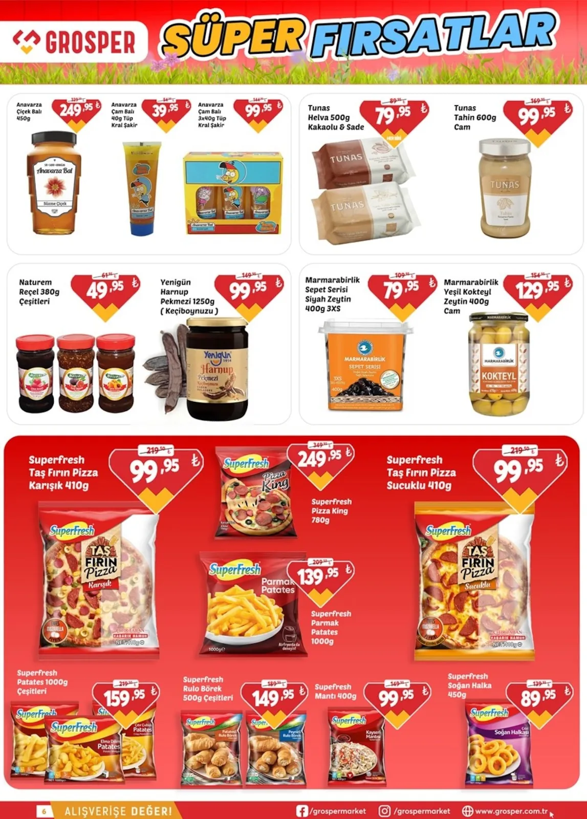 Grosper Grosper 22 Nisan 2026 Aktüel Kataloğu sayfa 6: Naturem Reçel Çeşitleri 380G, Yenigün Harnup Pekmezi 1250G