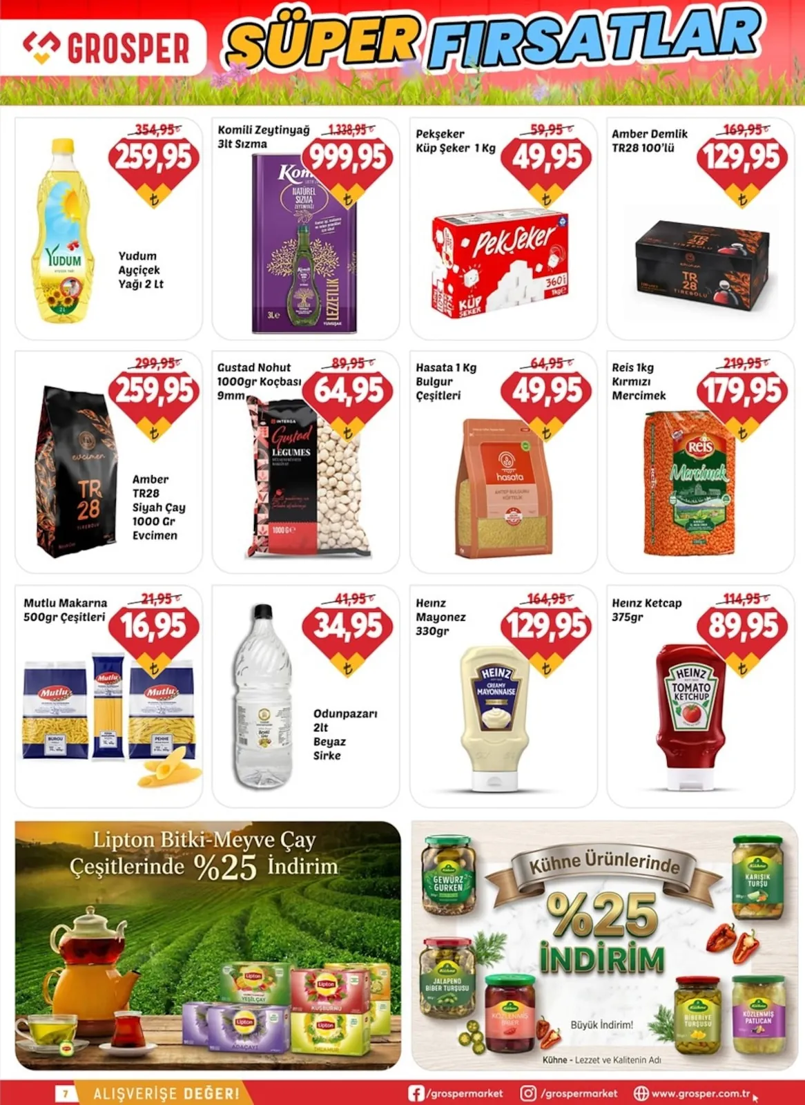 Grosper Grosper 22 Nisan 2026 Aktüel Kataloğu sayfa 7: Yudum Ayçiçek Yağı 2 Lt, Reis Kırmızı Mercimek 1Kg