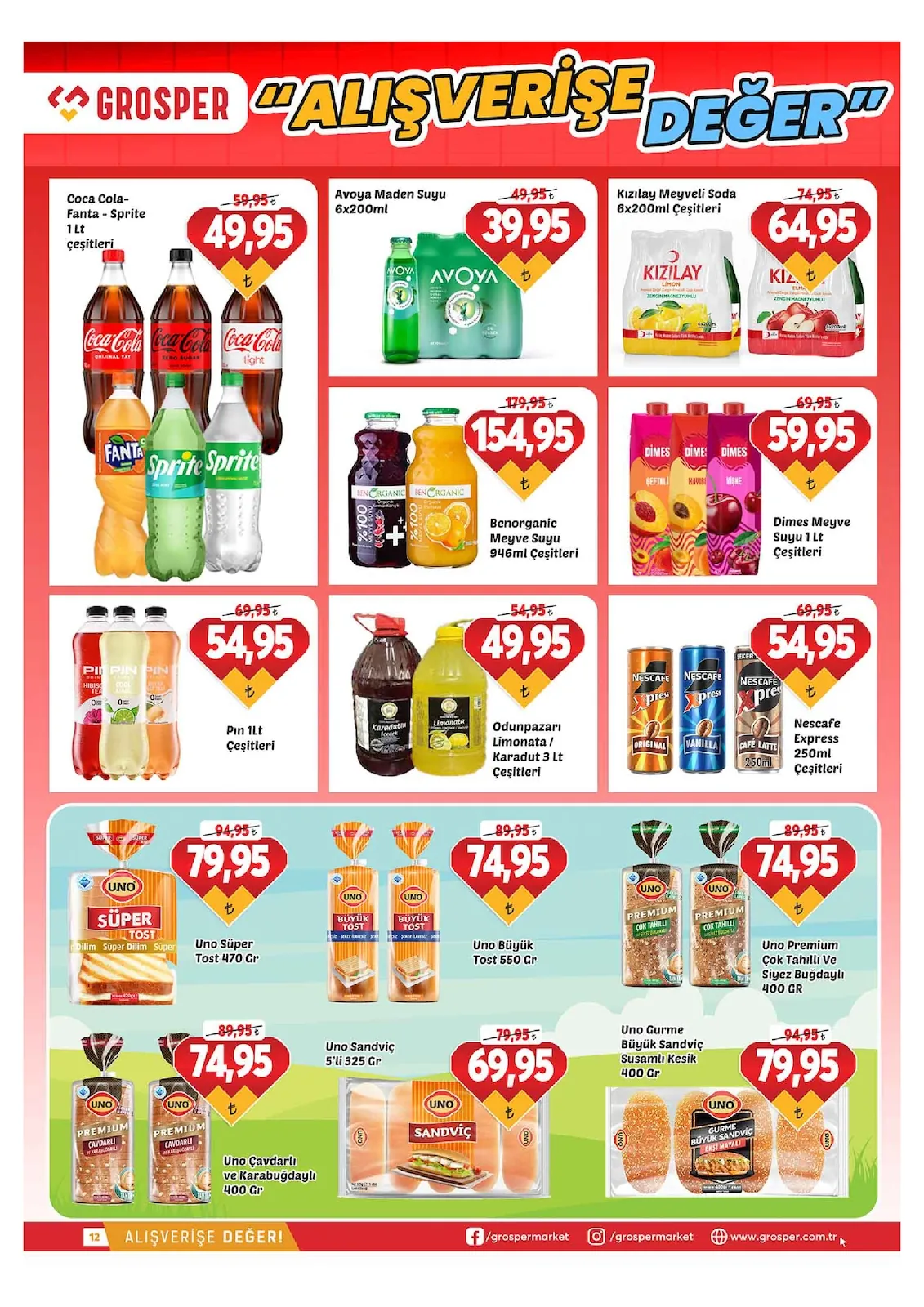 Grosper Grosper 6 Mayıs 2026 Aktüel Kataloğu sayfa 12: Dimes Meyve Suyu 1 Lt Çeşitleri, Coca Cola - Fanta - Sprite 1 Lt Çeşitleri