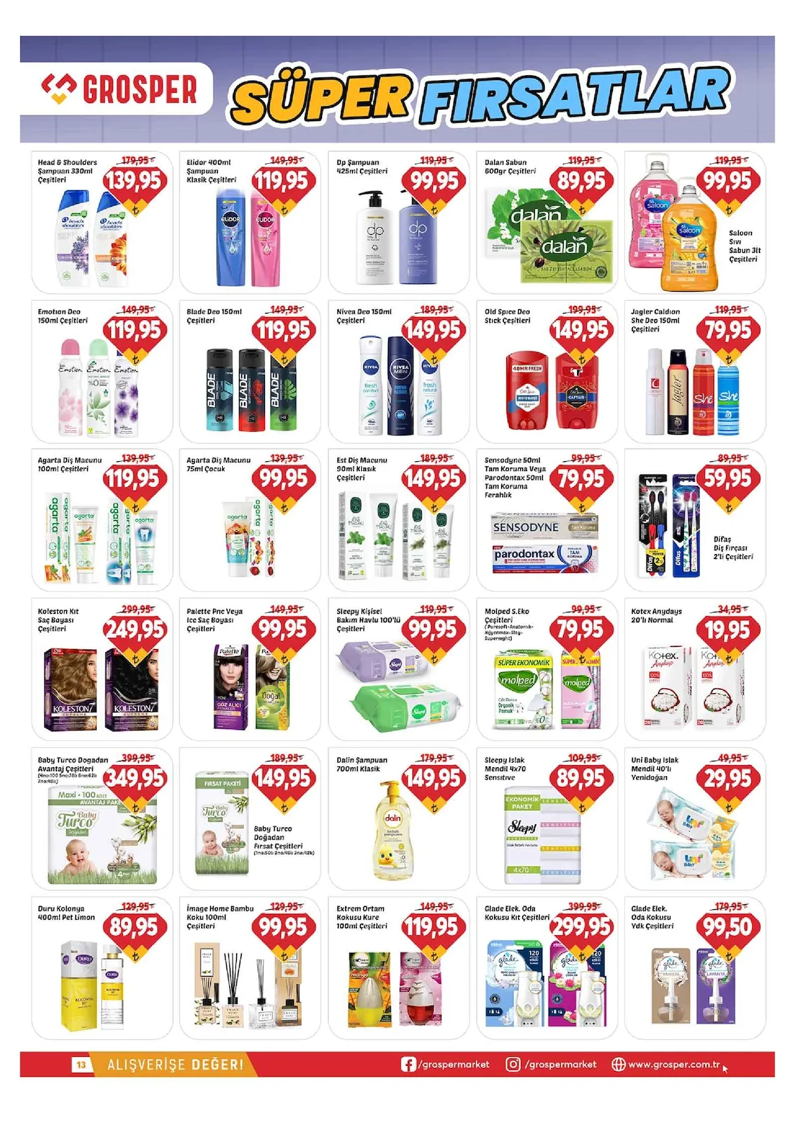 Grosper Grosper 6 Mayıs 2026 Aktüel Kataloğu sayfa 13: Dalin Şampuan 700Ml Klasik, Agarta Diş Macunu 75Ml Çocuk