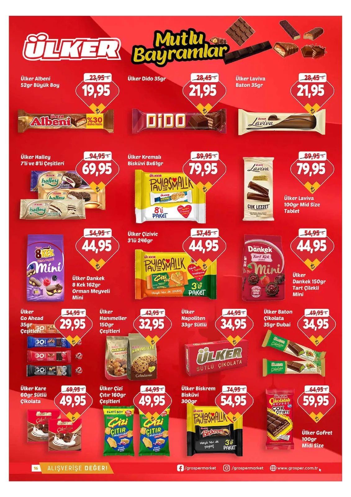 Grosper Grosper 20 Mayıs 2026 Aktüel Kataloğu sayfa 16: Ülker Laviva 100Gr Mid Size Tablet, Ülker Halley 7'Li Ve 8'Li Çeşitleri
