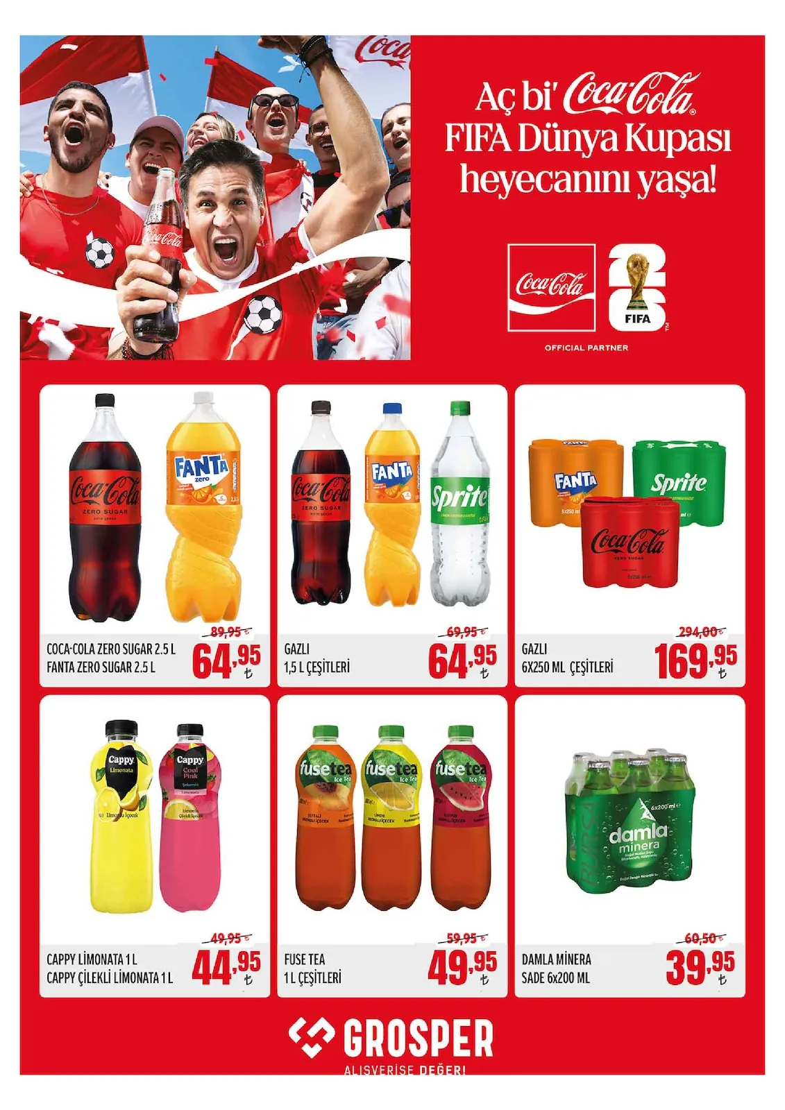 Grosper Grosper 20 Mayıs 2026 Aktüel Kataloğu sayfa 17: Coca-Cola Zero Sugar, Fanta, Sprite Gazlı 1,5 Lt Çeşitleri, Coca-Cola Zero Sugar, Fanta Zero Sugar Gazlı 2,5 Lt