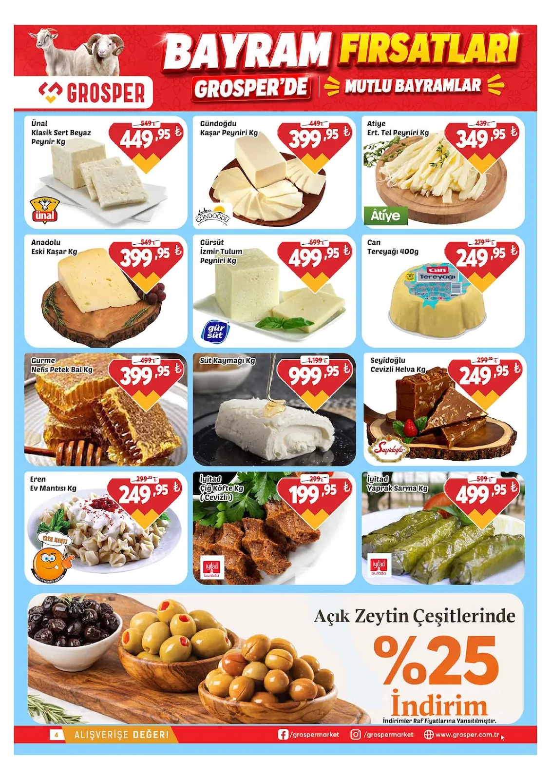 Grosper Grosper 20 Mayıs 2026 Aktüel Kataloğu sayfa 4: Süt Kaymağı Kg, Gürsüt İzmir Tulum Peyniri Kg
