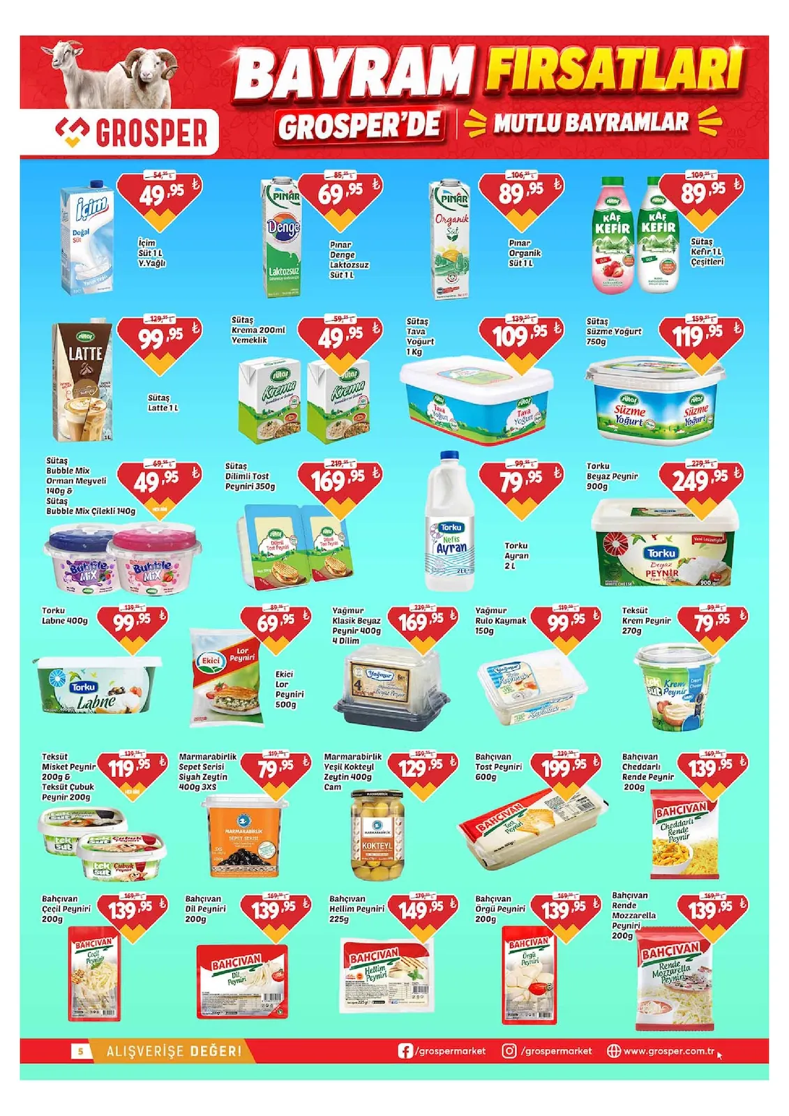 Grosper Grosper 20 Mayıs 2026 Aktüel Kataloğu sayfa 5: Yağmur Klasik Beyaz Peynir 400G 4 Dilim, Sütaş Kefir 1L Çeşitleri