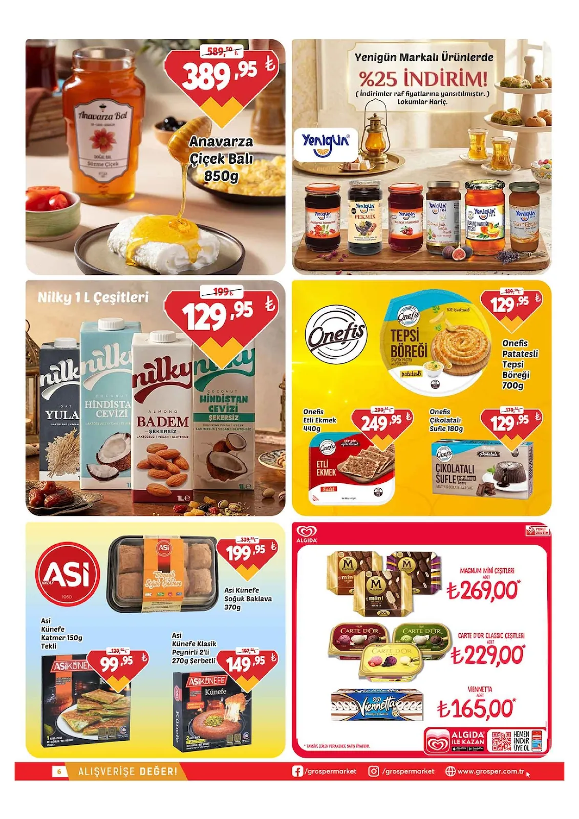 Grosper Grosper 20 Mayıs 2026 Aktüel Kataloğu sayfa 6: Anavarza Çiçek Balı 850G, Asi Künefe Katmer 150G Tekli