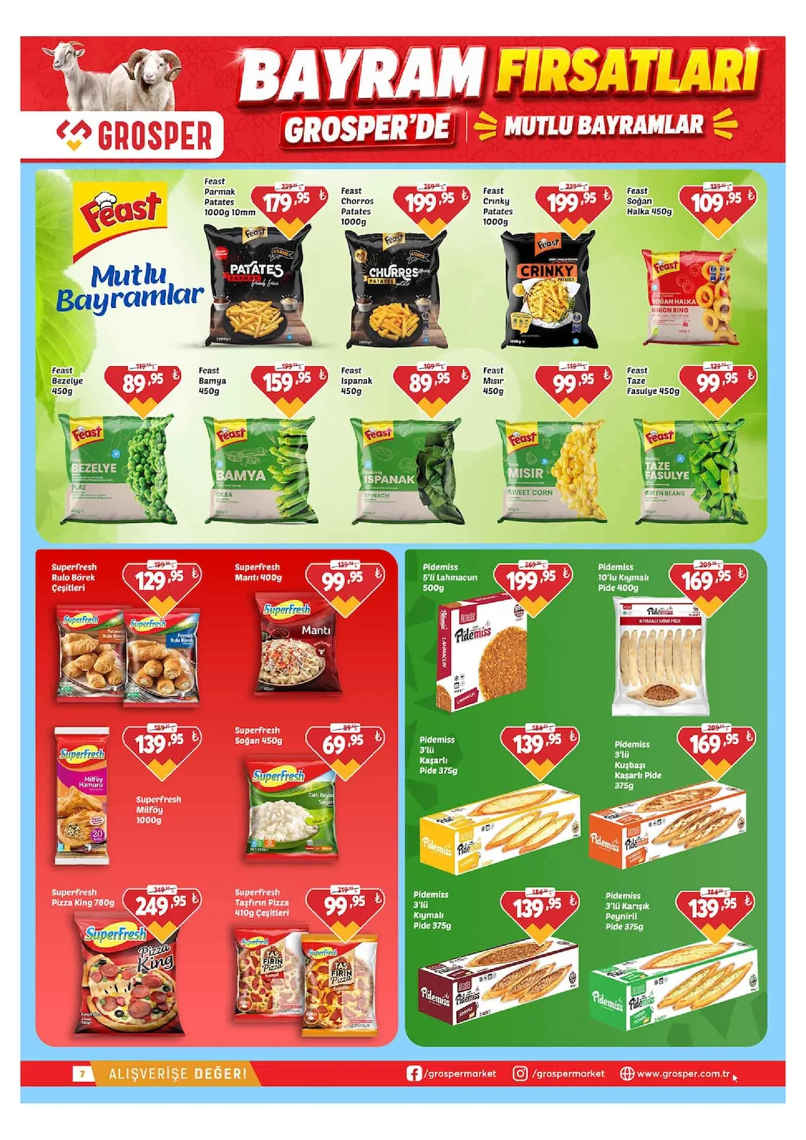 Grosper Grosper 20 Mayıs 2026 Aktüel Kataloğu sayfa 7: Feast Churros Patates 1000G, Superfresh Taşfırın Pizza 410G Çeşitleri