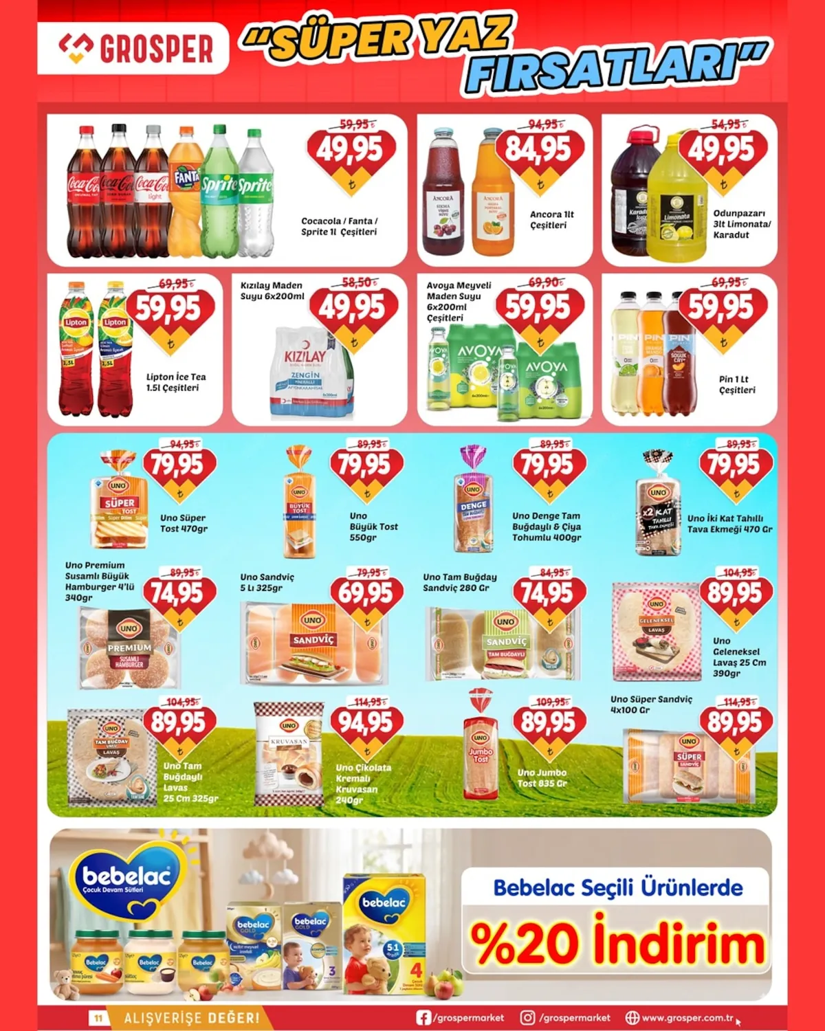 Grosper Grosper 3 Haziran 2026 Aktüel Kataloğu sayfa 11: Lipton Ice Tea 1.5L Çeşitleri, Coca-Cola / Fanta / Sprite 1L Çeşitleri