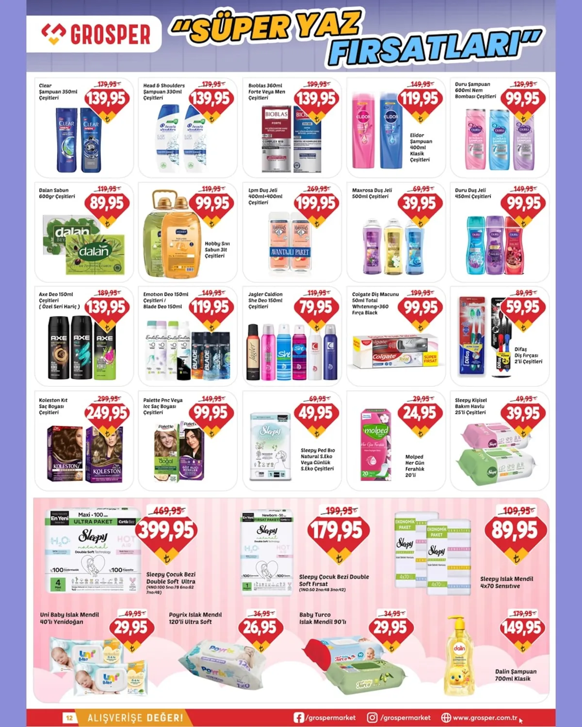 Grosper Grosper 3 Haziran 2026 Aktüel Kataloğu sayfa 12: Elidor Şampuan 400Ml Klasik Çeşitleri, Sleepy Ped Bio Natural S.Eko Veya Günlük S.Eko Çeşitleri