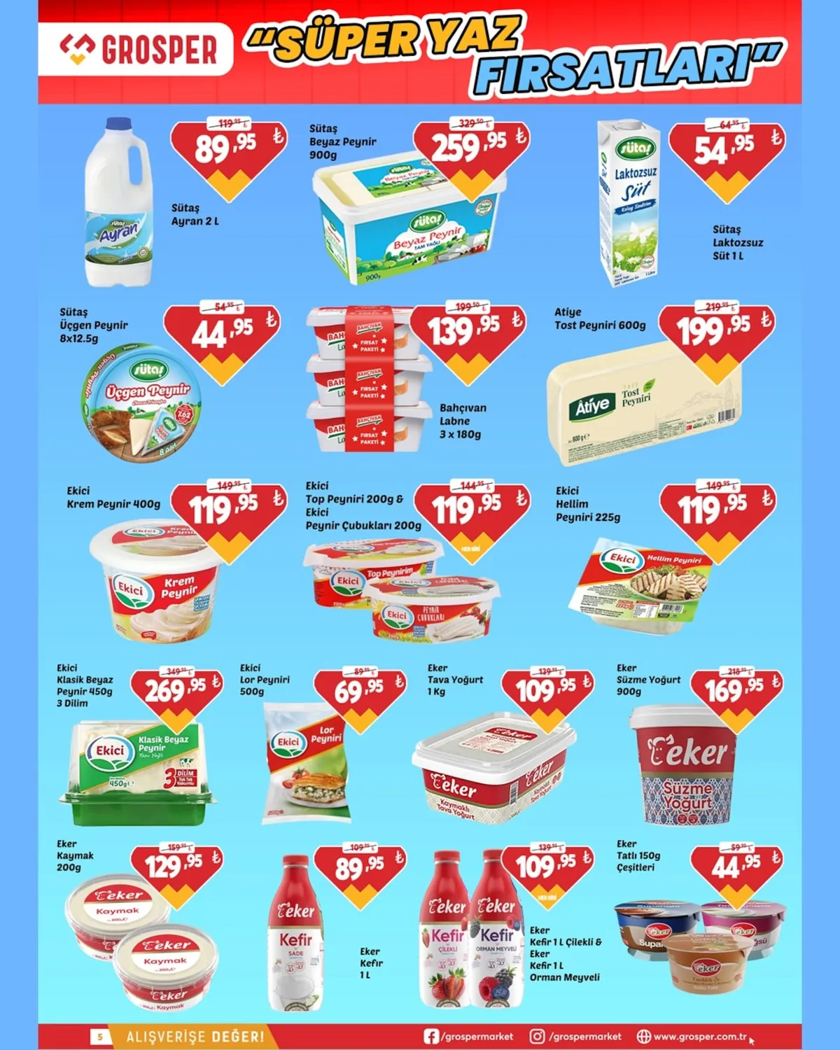 Grosper Grosper 3 Haziran 2026 Aktüel Kataloğu sayfa 5: Eker Tava Yoğurt 1 Kg, Sütaş Beyaz Peynir 900G