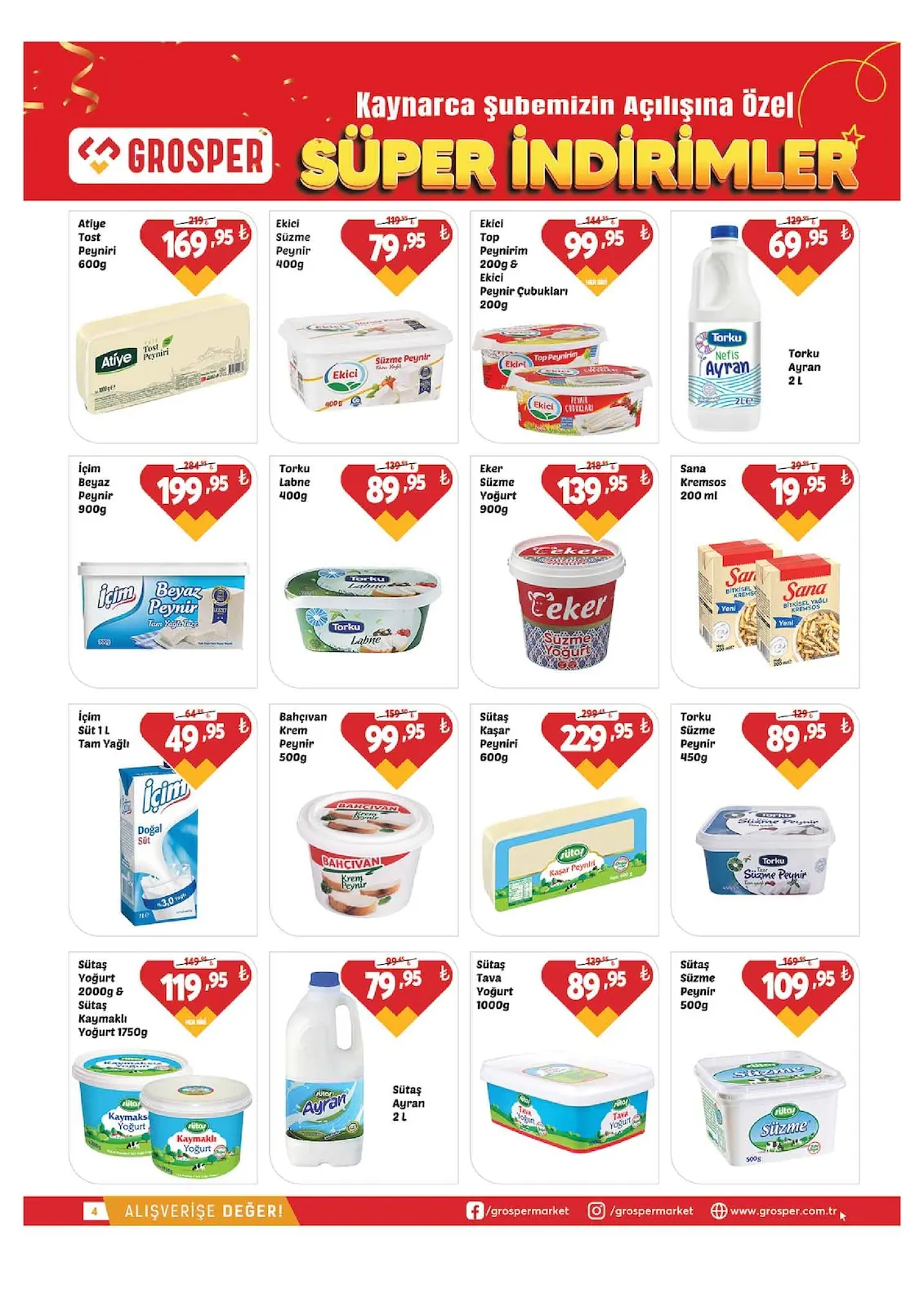 Grosper Grosper 4 Haziran 2026 Aktüel Kataloğu sayfa 4: Torku Nefis Ayran 2L, Ekici Top Peynirim 200G & Ekici Peynir Cubuklari 200G