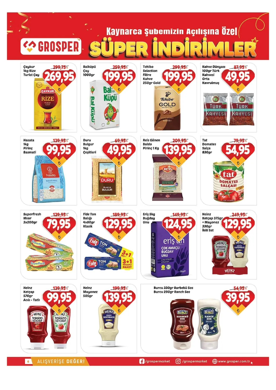 Grosper Grosper 4 Haziran 2026 Aktüel Kataloğu sayfa 6: Reis Gonen Baldo Pirinç 1 Kg, Tchibo Selection Filtre Kahve 250Gr Gold