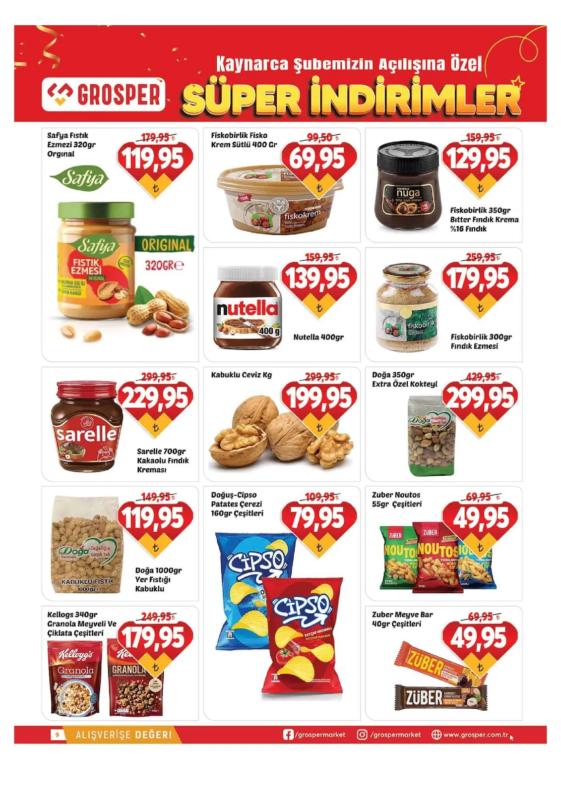 Grosper Grosper 4 Haziran 2026 Aktüel Kataloğu sayfa 9: Kabuklu Ceviz 1 Kg, Sarelle 700Gr Kakaolu Findik Kremasi