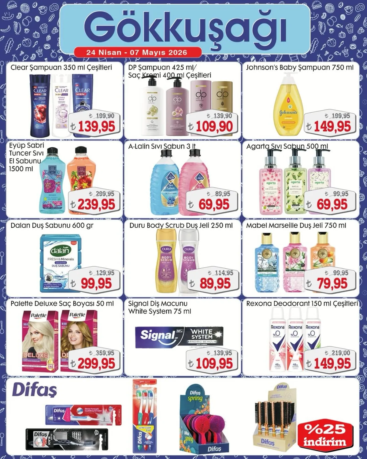 Gökkuşağı Gökkuşağı Market 24 Nisan 2026 Aktüel Kataloğu sayfa 13: Duru Body Scrub Duş Jeli 250 Ml, A-Lalin Sıvı Sabun 3 Lt