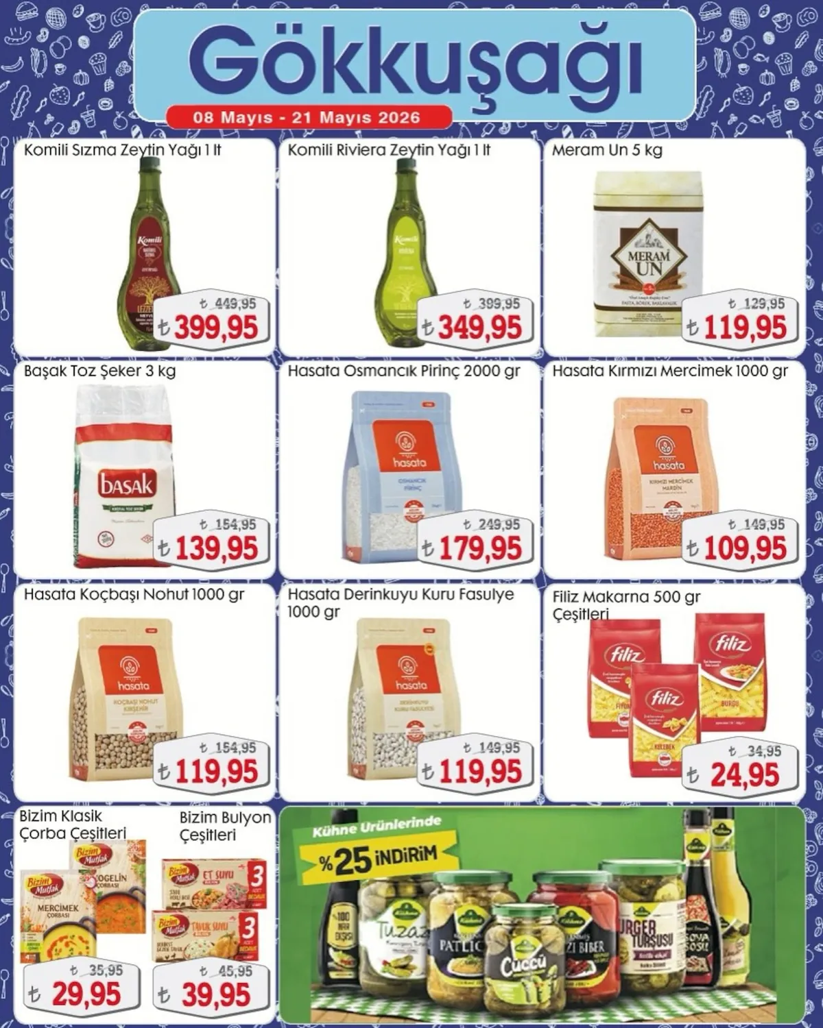 Gökkuşağı Gökkuşağı Market 8 Mayıs 2026 Aktüel Kataloğu sayfa 6: Komili Riviera Zeytin Yağı 1 Lt, Filiz Makarna 500 Gr Çeşitleri