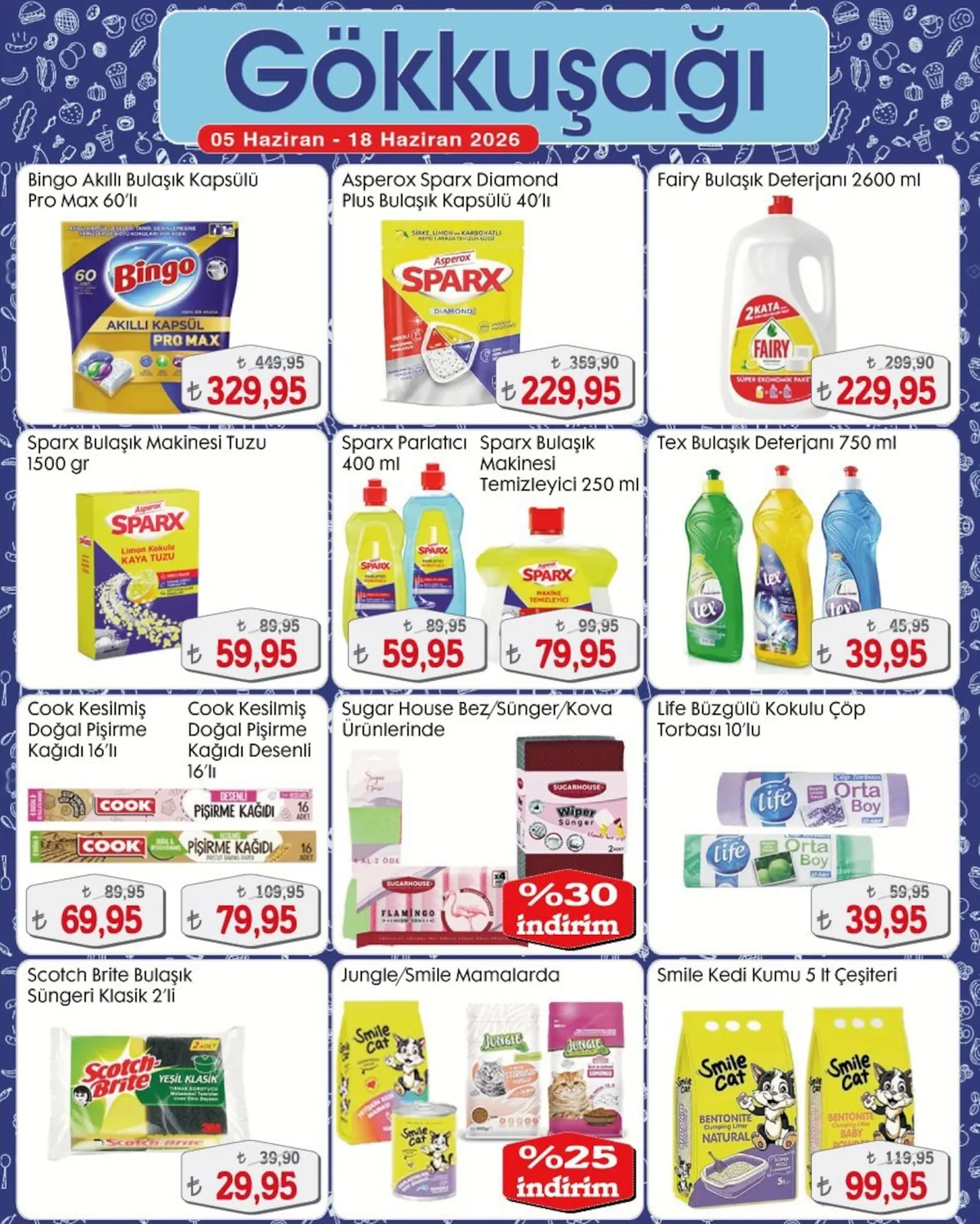Gökkuşağı Gökkuşağı Market 5 Haziran 2026 Aktüel Kataloğu sayfa 13: Asperox Sparx Diamond Plus Bulaşık Kapsülü 40'Lı, Scotch Brite Bulaşık Süngeri Klasik 2'Li