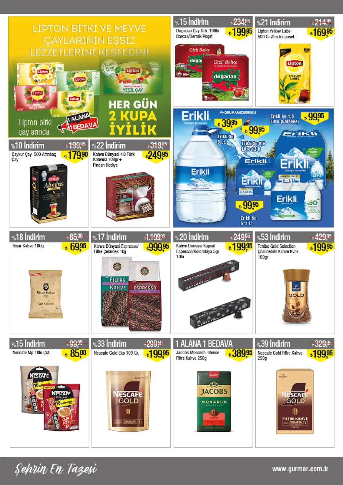 Gürmar Gürmar 1 Mart 2026 Aktüel Kataloğu sayfa 9: Kahve Dünyası Espresso/Filtre Çekirdek 1Kg, Hisar Kahve 100G