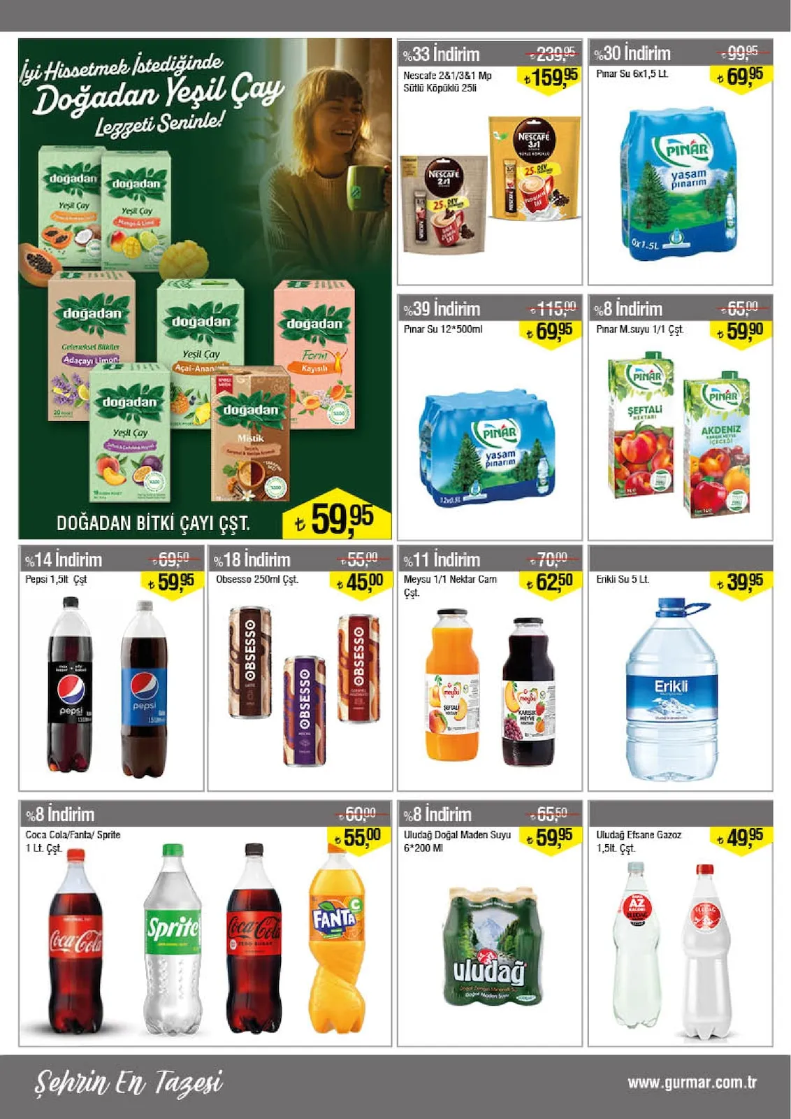 Gürmar Gürmar 16 Mart 2026 Aktüel Kataloğu sayfa 9: Pinar Su 12*500Ml, Uludağ Doğal Maden Suyu 6*200 Ml