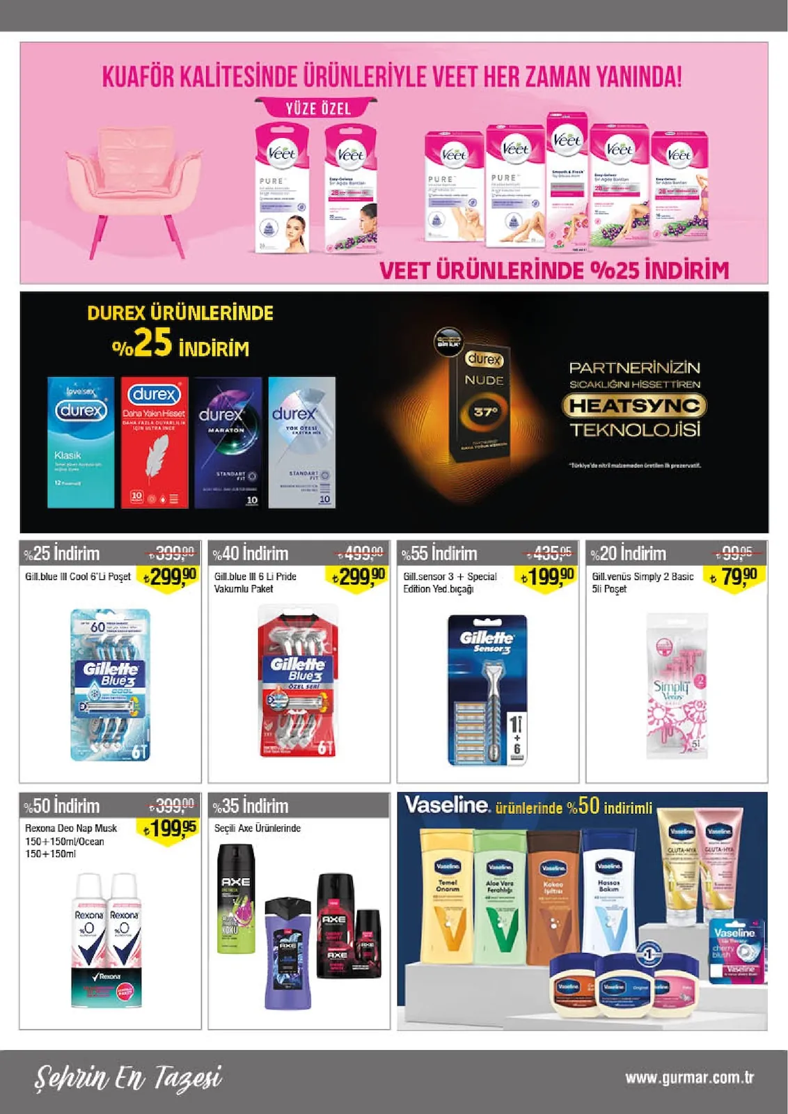 Gürmar Gürmar 1 Mayıs 2026 Aktüel Kataloğu sayfa 11: Gillette Sensor 3 + Special Edition Yedek Bıçak, Gillette Blue Iii 6 Li Pride Vakumlu Paket