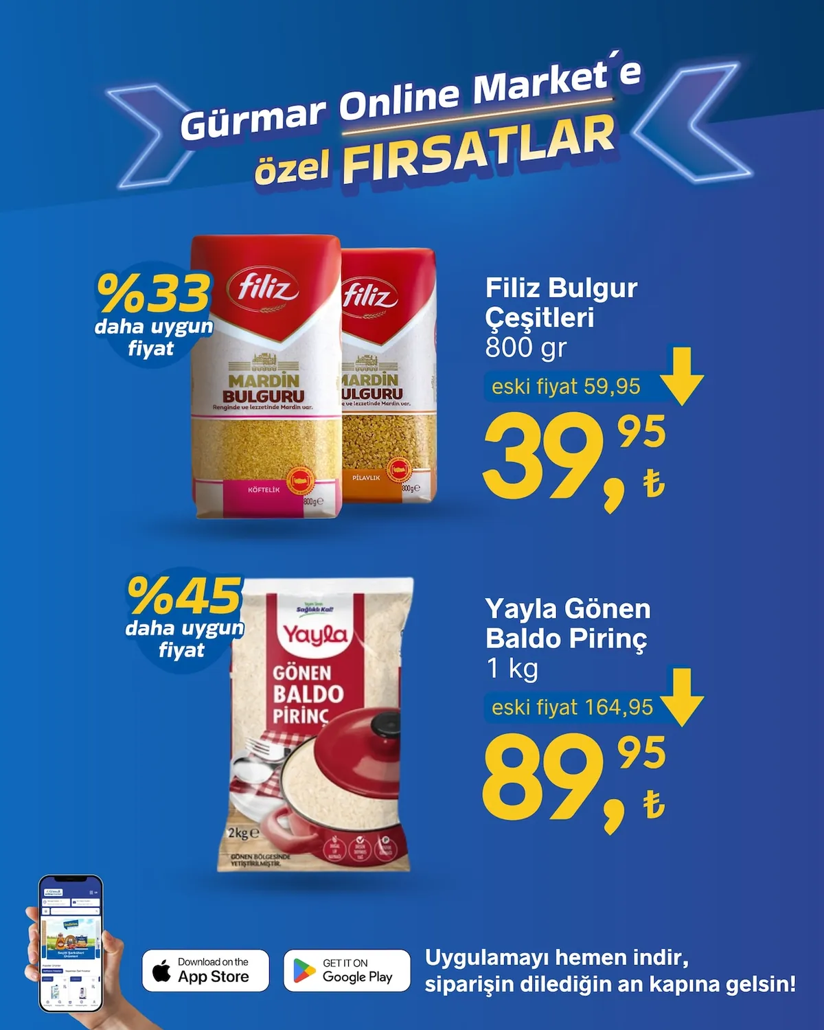 Gürmar Gürmar 14 Mayıs 2026 Aktüel Kataloğu sayfa 2: Filiz Bulgur Cesitleri 800G, Yayla Gonen Baldo Pirinc 1Kg